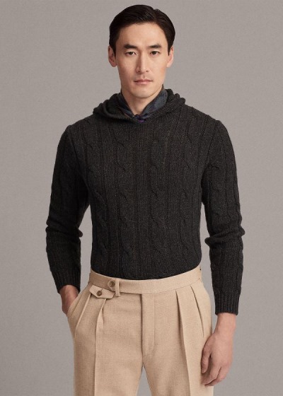 Sudaderas Con Capucha Ralph Lauren Hombre Grises Oscuro - Cable-Knit Cashmere - FYWPM3786